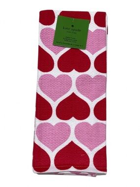 kate spade red and pink heart kitchen towel set NWT